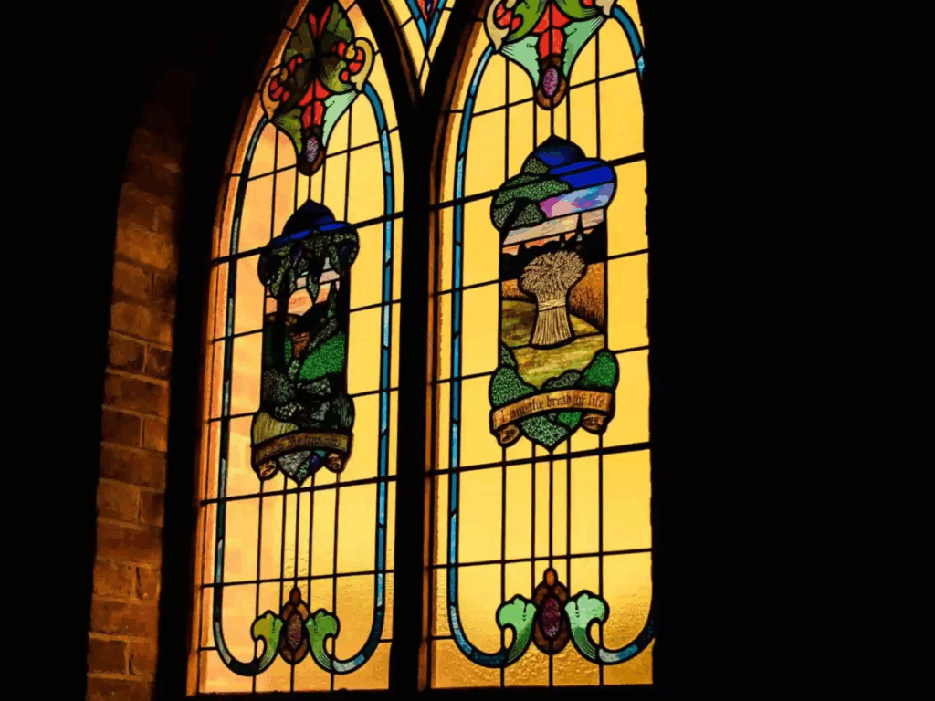 The 1865 chapel tasting room stained glass window at Chapel Hill, McLaren Vale