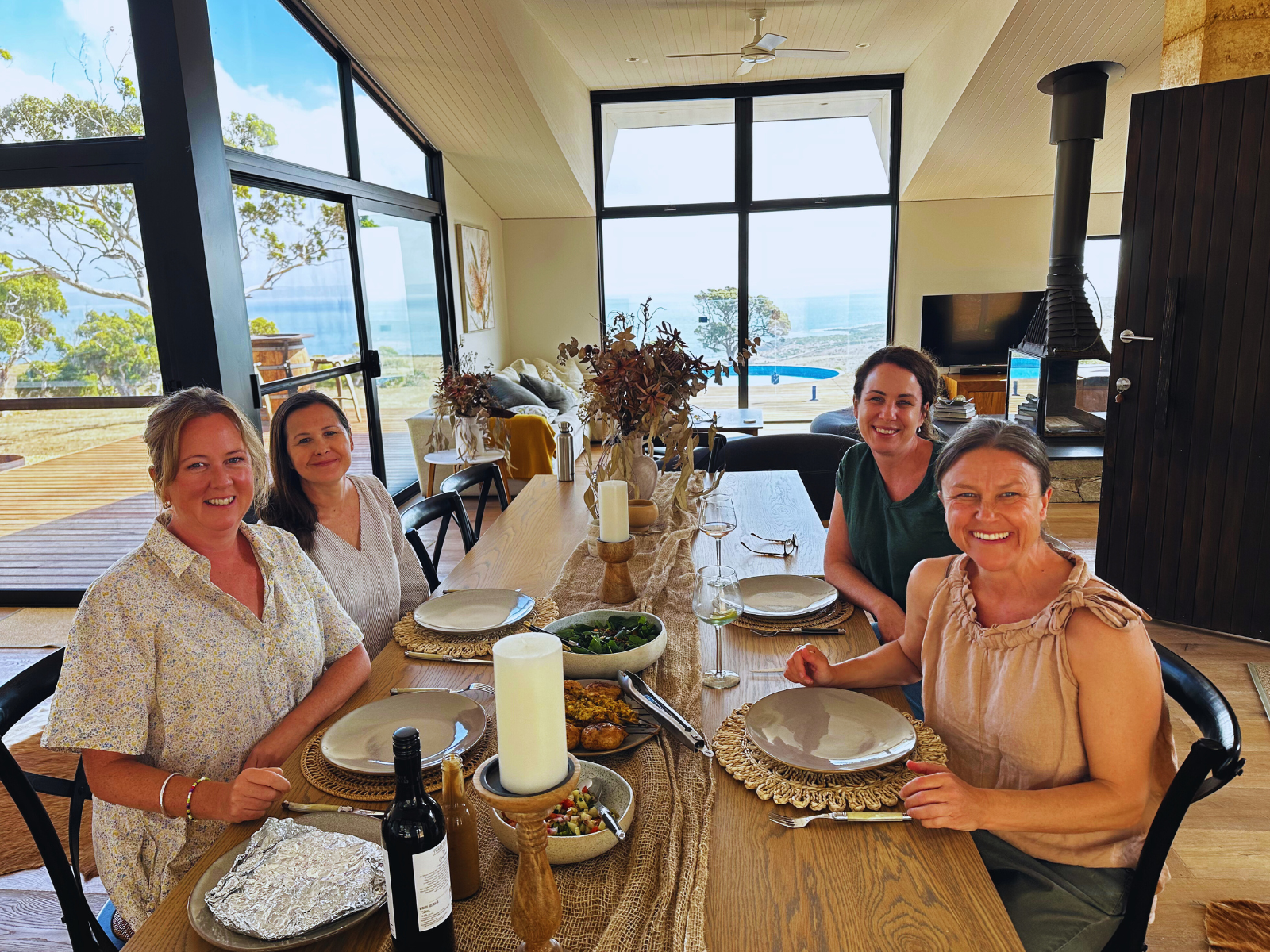 Ladies enjoying lunch at Salt Bush Farm Cape Jervis after cooking class