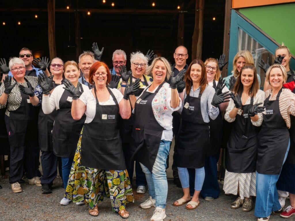 A group of mozzarella making guests at Cut Hill Wall Distillery, Hindmarsh Valley