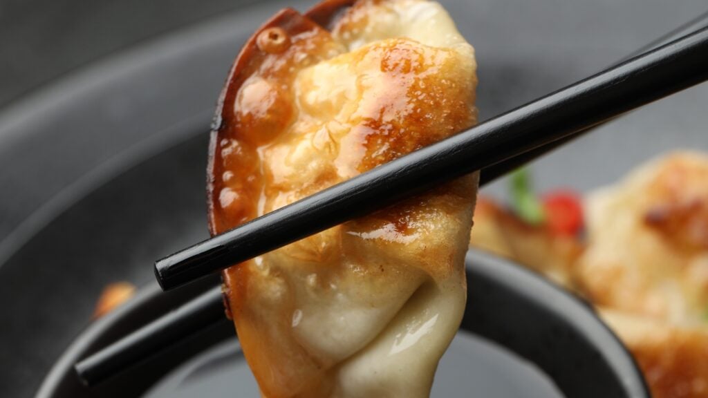 Fried gyoza dumplings in sauce, the dish learned in a Fleurieu Food and Wine dumpling class