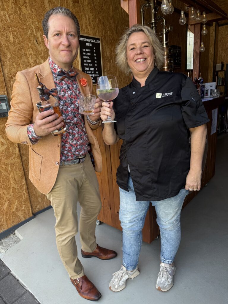 Jackie sharing a Gin with David at Dapper Chap in Normanville
