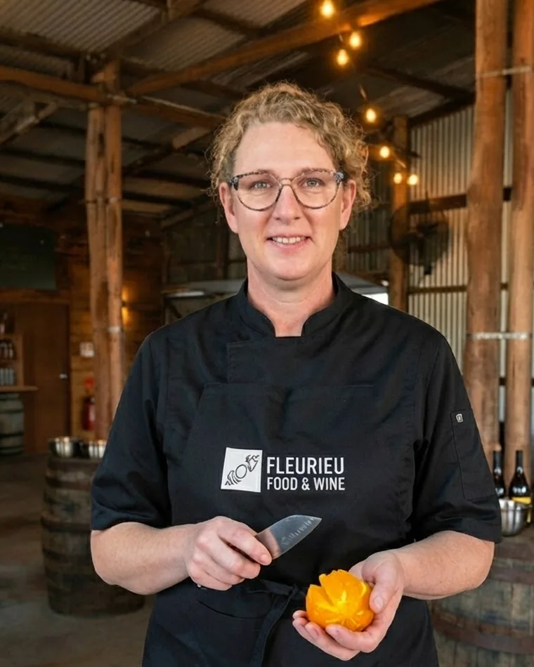 Leann preparing produce at a Fleurieu Food and Wine class
