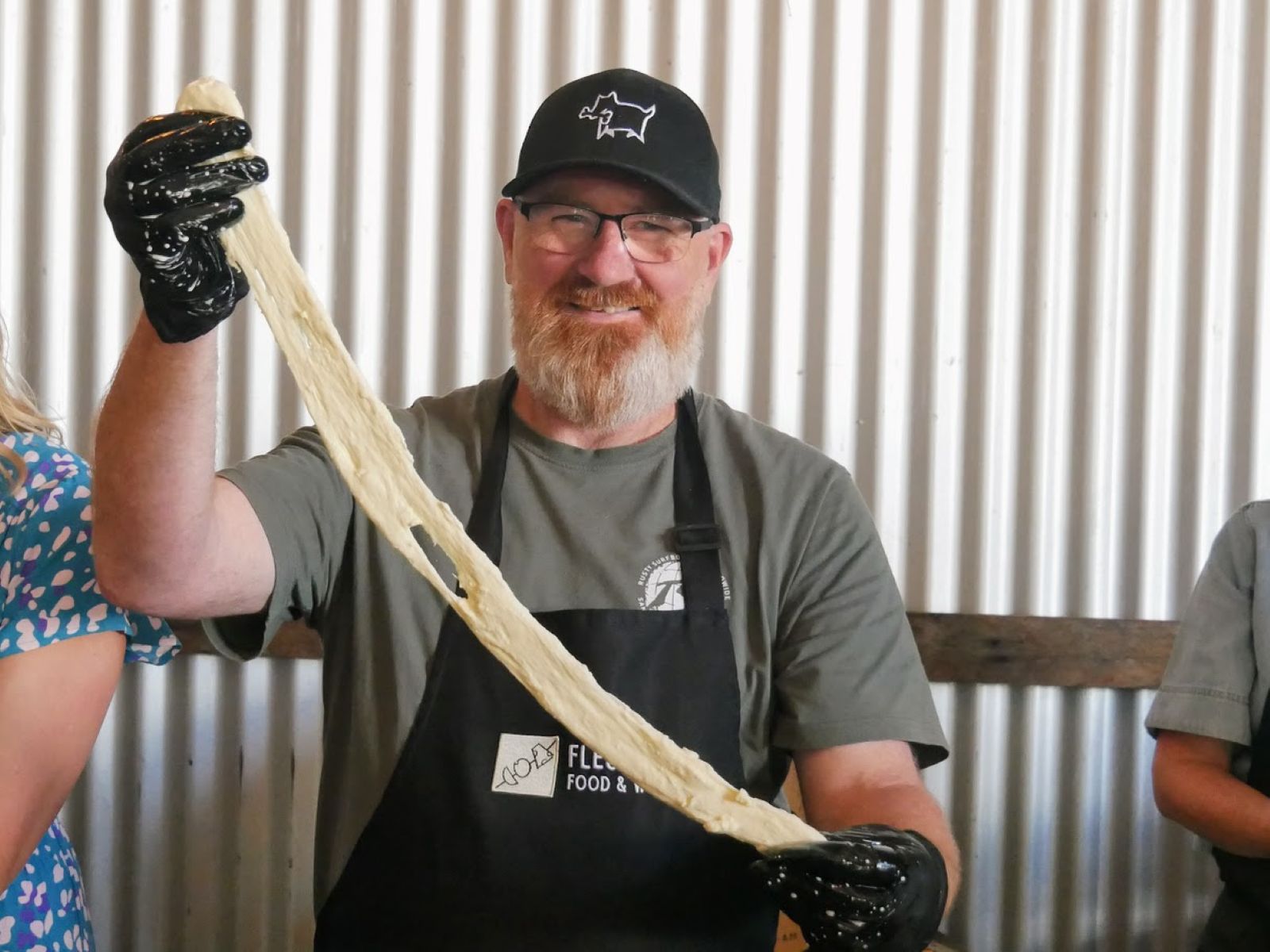 Stretching mozzarella at Cut Hill Wall Distillery