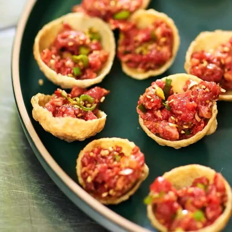 Beef Tartare Puri cups made by Fleurieu Food and Wine's Guest chef at our Steak Cooking Class. A great day out from Adelaide to the Fleurieu Peninsula