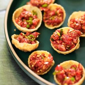 Korean Steak Tartare in a Puri: A Fusion of Flavour and Flair
